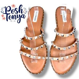 Steve Madden Lodell Nude Studded Strappy Flat Sandals Rockstud Summer Beach, 10